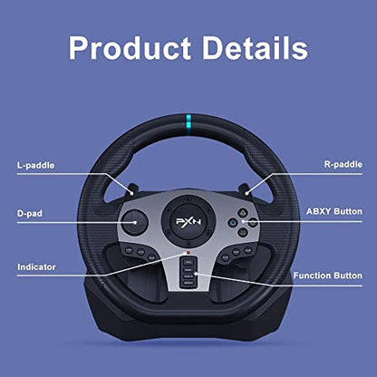 PXN - V9 Racing Wheel With Pedals & Shifter, 270/900° Dual Vibration Feedback