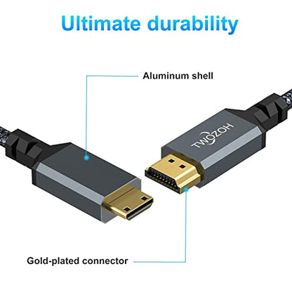 Twozoh - Mini HDMI to HDMI Cable 10FT, High-Speed Braided Cord 4K/60Hz