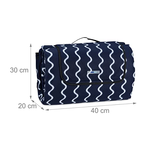 Relaxdays - XXL Picnic Blanket, Folding Beach Rug with Handle, Dark Blue/White