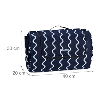 Relaxdays - XXL Picnic Blanket, Folding Beach Rug with Handle, Dark Blue/White