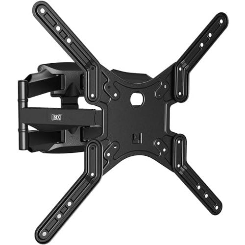 Wall mount for 32 to 60 inch flat screen TVs featuring adjustable full-motion tilt and an entertainment shelf, suitable for LED, LCD, OLED, and plasma HD televisions in black.