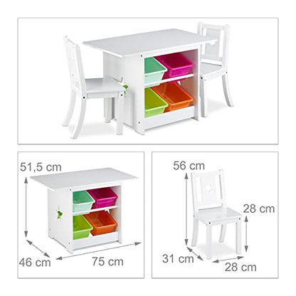 Relaxdays - Albus Children's Table And Chairs Set, Wooden Furniture For Kids, White