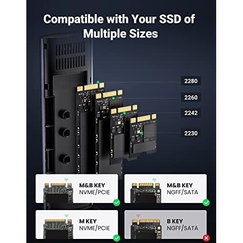 UGREEN - Tool-Free NVMe & SATA M.2 Enclosure, USB C 3.2 Gen2, UASP Compatible