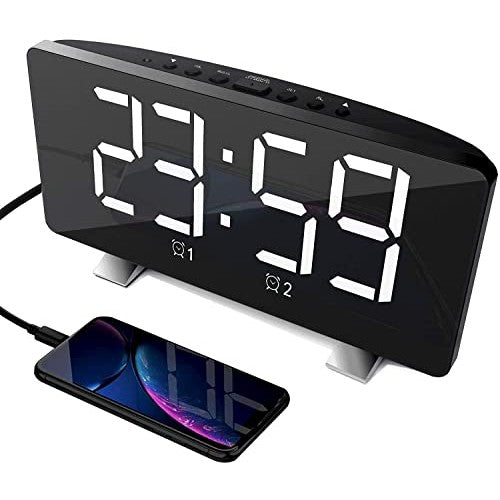 Reloj despertador digital LED blanco portátil con un puerto USB, tres modos de atenuación y función de repetición, ideal para viajes, dormitorio y oficina, considerado un excelente regalo para festivales.