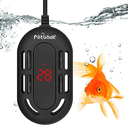 Aquarium heater with adjustable thermostat and remote control designed for fish tanks under 100 liters, featuring a 150-watt heating rod for automatic temperature regulation.