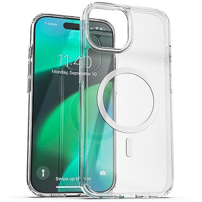 Hybrid clear magnetic case for iPhone 15 Pro designed for compatibility with MagSafe technology