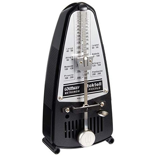 Black plastic metronome without bell, measuring 1.97 x 2.76 x 5.9 inches and weighing 6.4 ounces, with a customer rating of 4.6 out of 5 stars based on 766 reviews.