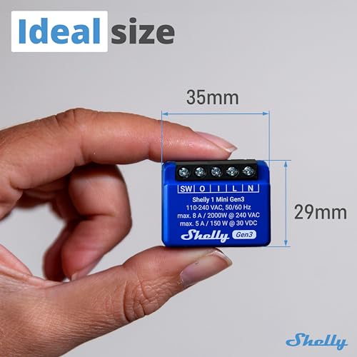 Shelly - Mini Gen3 WiFi & Bluetooth Smart Switch Relay, 1 Channel, Home Automation