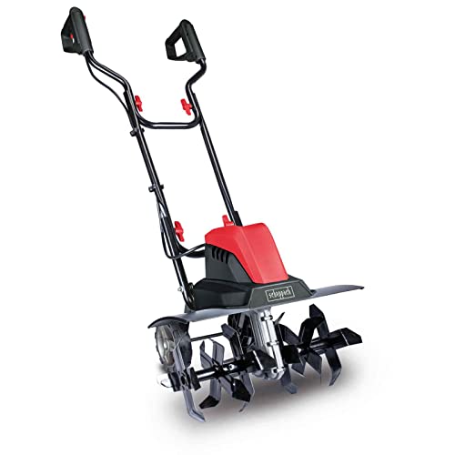 Electric tiller Scheppach MTE460 with a sturdy design and ergonomic handle for efficient soil cultivation in gardens and yards.