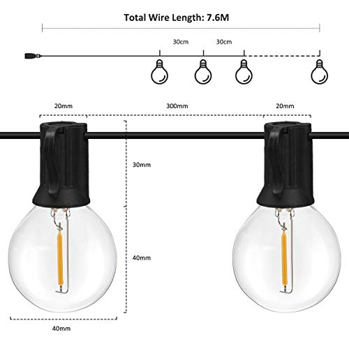 VOKSUN - Solar String Lights, 24.9ft G40 25 Bulbs Waterproof LED Fairy Lights