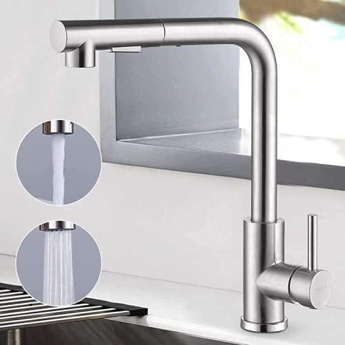 Amazing Force - Kitchen Sink Mixer Tap With Pull Out Spray, Brushed Nickel