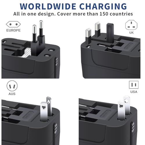 TravelMate - Universal Travel Adapter with USB-C Charging Ports, Black