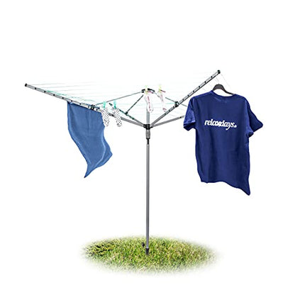 Durable clothes line rope with ground spike for outdoor use by Relaxdays, featuring four pages of instructions or information.