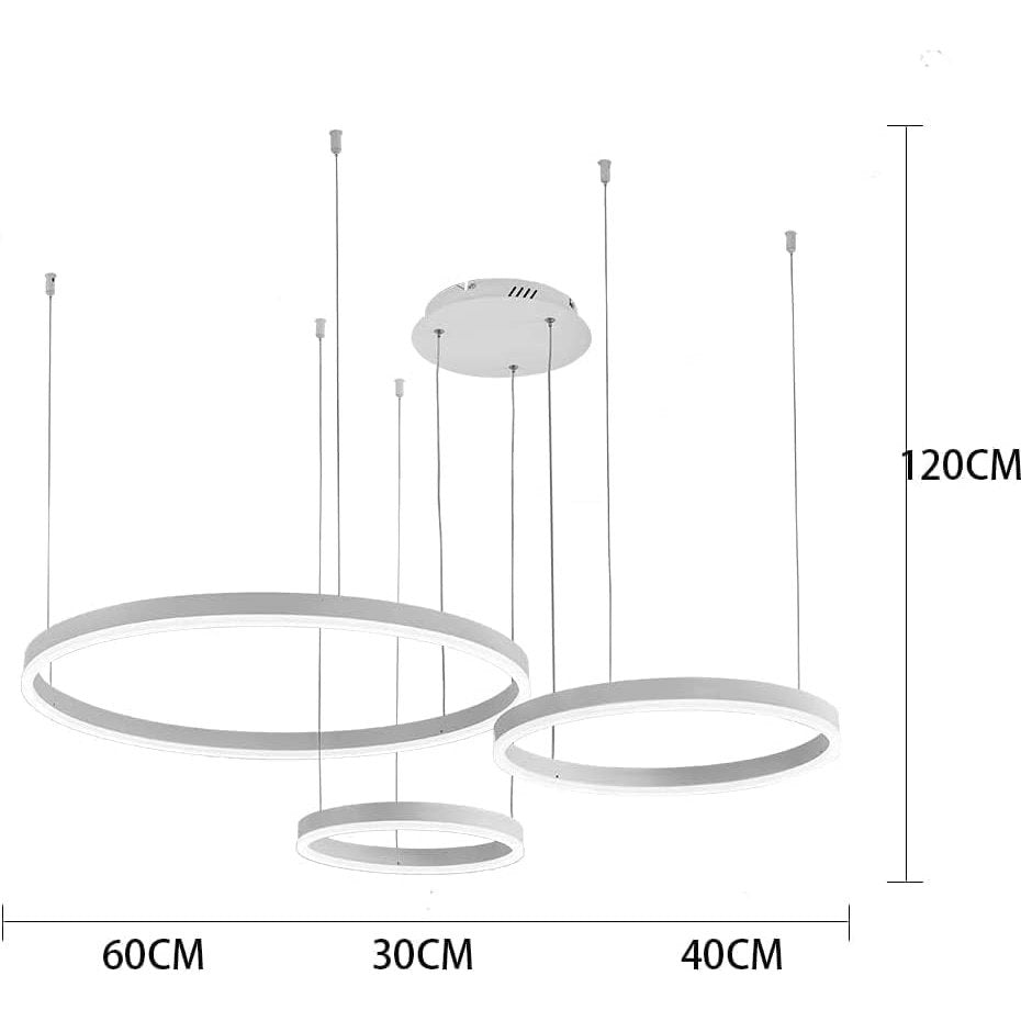 Starryol - Modern LED Pendant Light, 3 Rings, Adjustable, Dimmable 2700K-6500K, With Remote Control, 78W