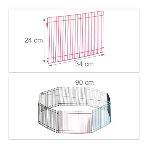 Relaxdays - Small Animals Enclosure 8 Panels Narrow Mesh Free Run for Guinea Pigs