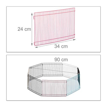 Relaxdays - Small Animals Enclosure 8 Panels Narrow Mesh Free Run for Guinea Pigs