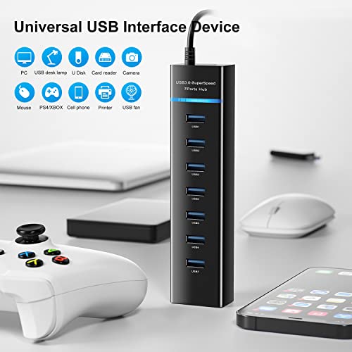 TechGear - 7-Port USB 3.0 Data Hub Splitter for PS4, PS5, Xbox, Mac, and More