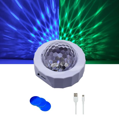 A portable DJ ball light designed for car interiors, featuring sound activation and LED strobe effects, ideal for parties and events. The light is rechargeable and emits a disco-style illumination in white, enhancing the atmosphere with vibrant colors and patterns.