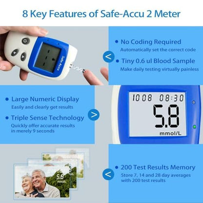 Sinocare - Diabetes Testing Kit Blood Sugar Monitor With Test Strips & Large Screen