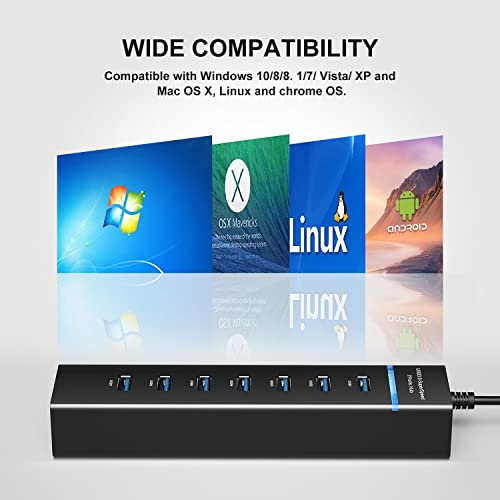 TechGear - 7-Port USB 3.0 Data Hub Splitter for PS4, PS5, Xbox, Mac, and More