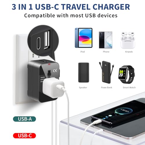 TravelMate - Universal Travel Adapter with USB-C Charging Ports, Black