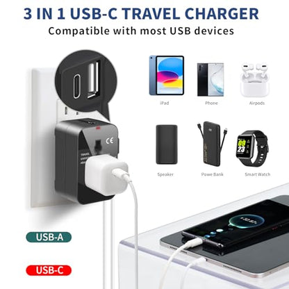 TravelMate - Universal Travel Adapter with USB-C Charging Ports, Black