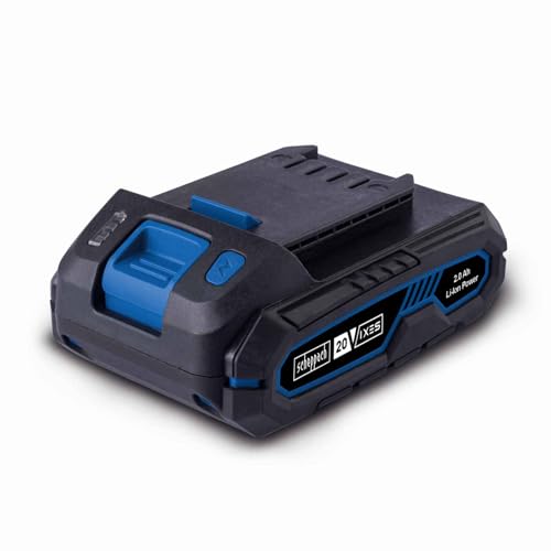 Scheppach 2Ah Lithium-Ion 20V replacement battery for IXES series featuring a charging time of approximately 35 to 60 minutes depending on the charger equipped with a 3-stage LED indicator and designed to be dust and corrosion resistant