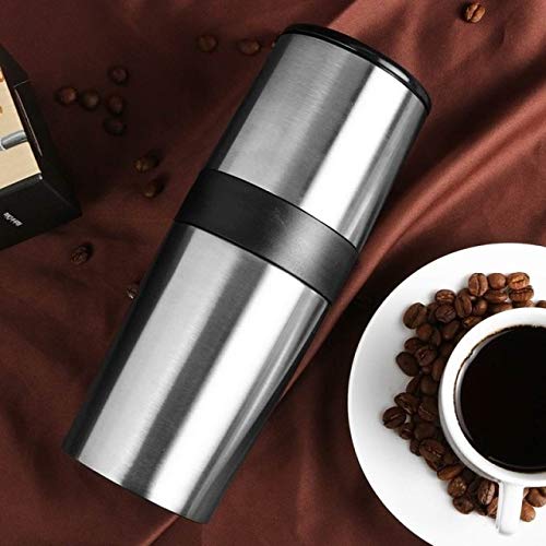 Rhzjh - Portable Freshly Ground Coffee Hand-Made Cup With Grinder (Silver)