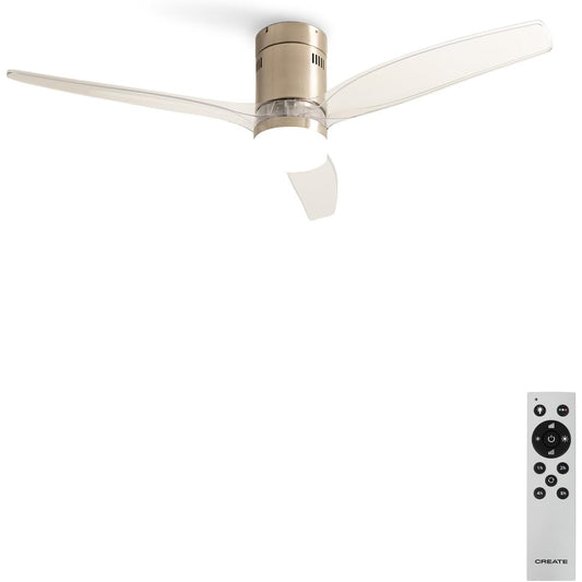 Create - Wind Calm Ceiling Fan Nickel, Transparent Wings With Remote Control ( With Light )