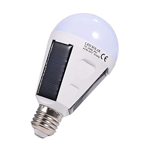 LED solar light bulbs designed for outdoor use featuring a 7W power output and a color temperature of 6500K. These bulbs come with a 1200mAh battery and a hanging hook, making them suitable for emergency lighting during hiking and camping activities, providing illumination for 4 to 6 hours.