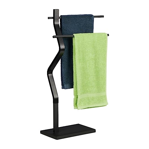 Black towel rack from Relaxdays measuring 85 by 43.5 by 20 centimeters, designed for efficient storage and organization of towels