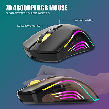 RedThunder - K20 Wireless Keyboard And Mouse Combo, UK Layout, RGB Gaming Set