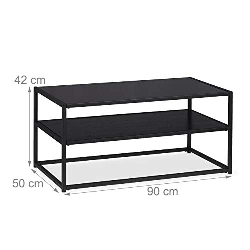 Relaxdays - Black Glass Coffee Table With 2 Shelves For Living Room