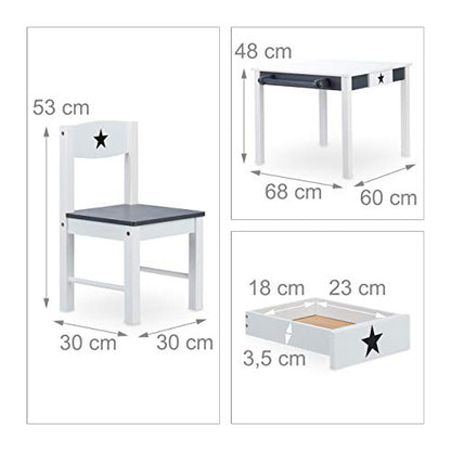 Relaxdays - Children's Wooden Table And 2 Chairs Set, White-Grey