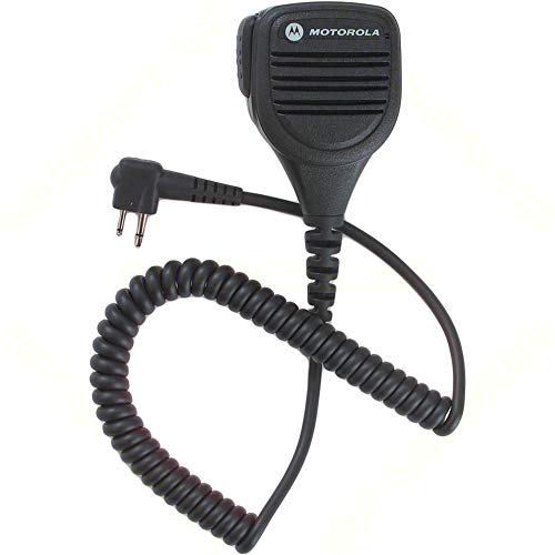 Motorola original remote speaker microphone model PMMN4013 PMMN4013A featuring a 3.5mm audio jack, coiled cord, and swivel clip designed for intrinsic safety