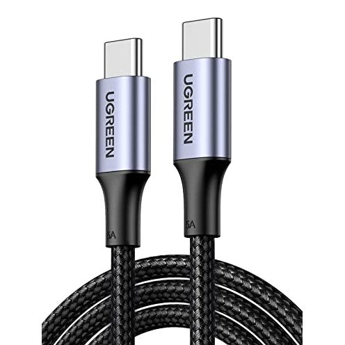 Black UGREEN USB C to USB C cable measuring 6.6 feet designed for fast charging up to 100W compatible with iPhone 16 series MacBook Pro iPad Pro Dell XPS Samsung Galaxy S24 S23 S22 Ultra Nintendo Switch and Google Pixel devices