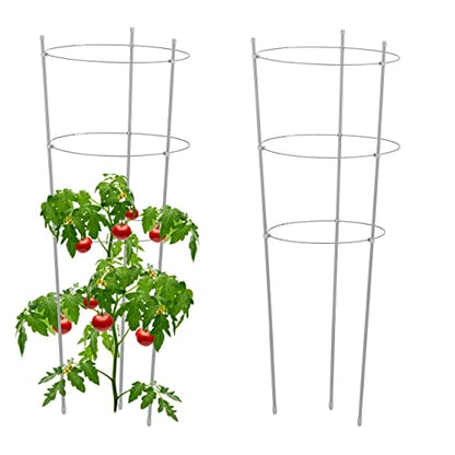 Set of two grey trellises made of metal and plastic, each 76 cm high with three adjustable rings for supporting climbing plants