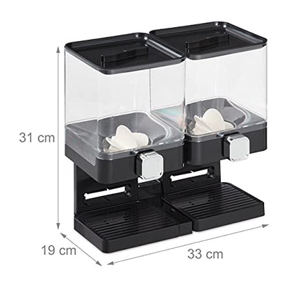 Relaxdays - Double Cereal Dispenser for Cereal, Snacks, and Sweets, Black