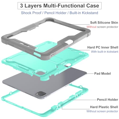 YOUULAR - Tablet Case for Apple iPad Pro 11 (2024) with Built-in Stand, Green/Gray