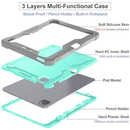 YOUULAR - Tablet Case for Apple iPad Pro 11 (2024) with Built-in Stand, Green/Gray