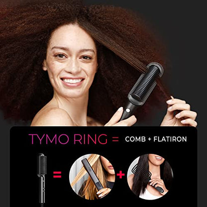 TYMO - Ring Hair Straightener Brush with 5 Temps & Fast Heating, Black