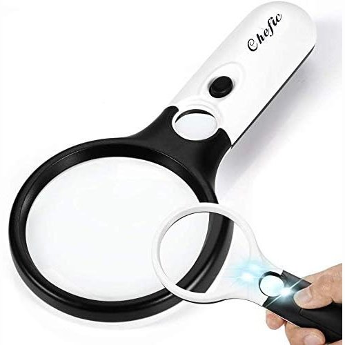 Chefic - Handheld Magnifying Glass With 3 LED Lights, 3X 45X Magnification