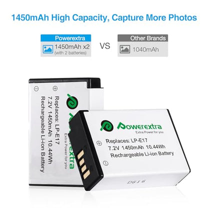 Powerextra - LP-E17 Batteries And USB Charger For Canon Cameras