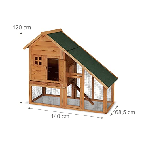 Relaxdays - Outdoor Rabbit Hutch Enclosure for Small Animals, 120 x 140 x 68.5 cm