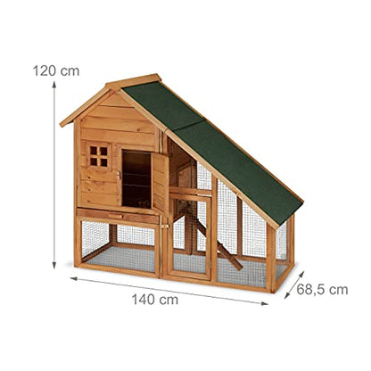 Relaxdays - Outdoor Rabbit Hutch Enclosure for Small Animals, 120 x 140 x 68.5 cm