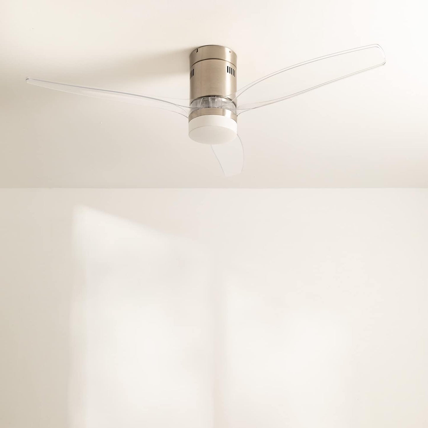 Create - Wind Calm Ceiling Fan Nickel, Transparent Wings With Remote Control ( With Light )