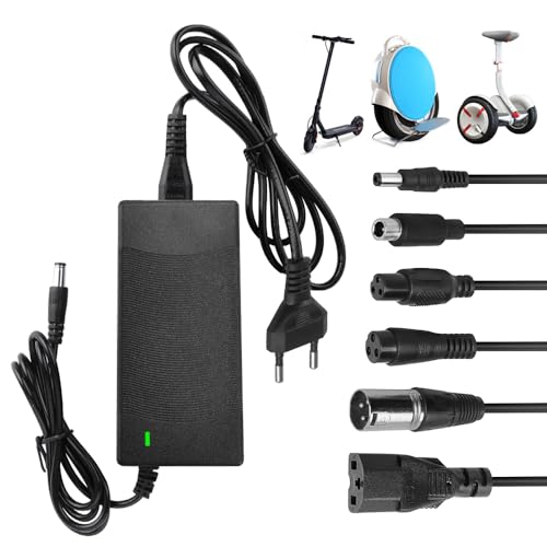 Electric scooter charger designed for 42V 2A scooters featuring six connectors and heat dissipation capabilities suitable for hoverboards in the EU.