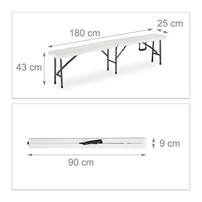 Relaxdays - Folding Garden Furniture Set, Table and Benches, White