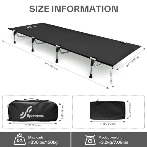 Sportneer - Portable Folding Camping Cot For Adults, Supports 330lbs