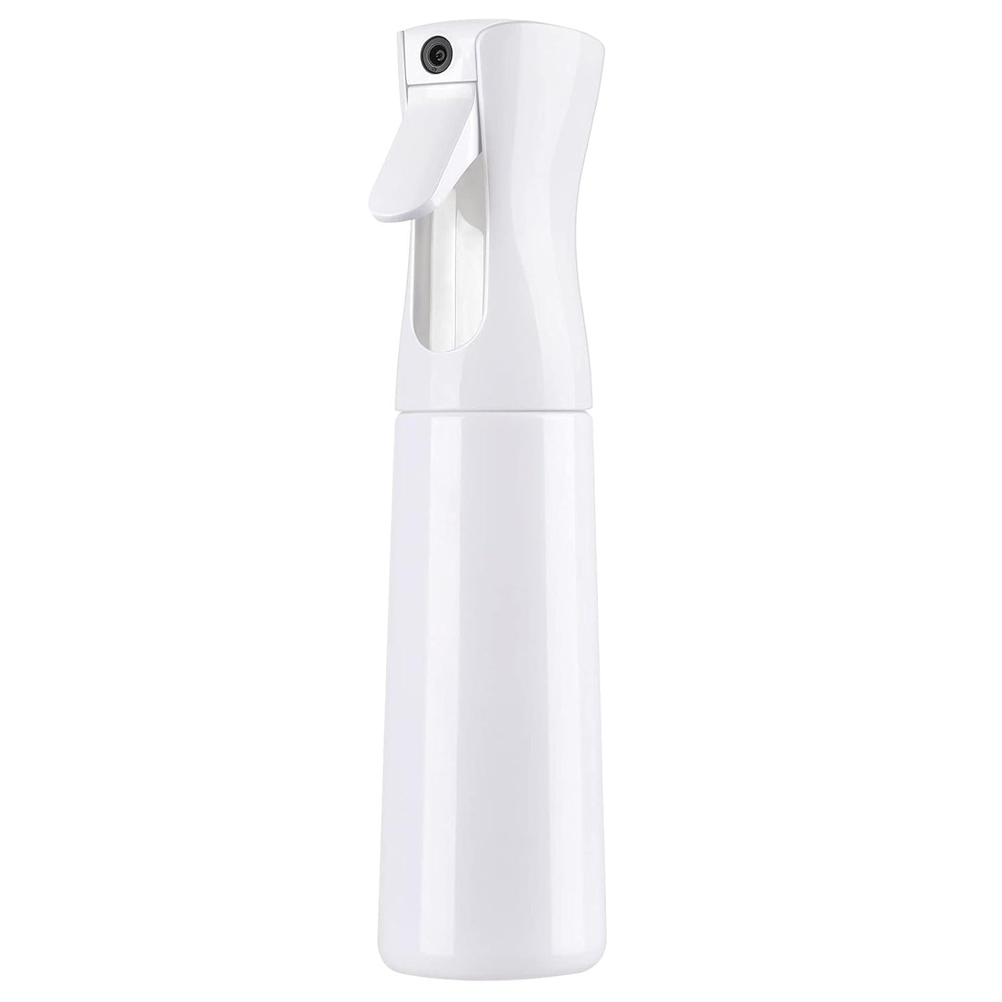 Spray bottle from Creamify, white color, made of PET material, with a capacity of 300 milliliters; designed for various applications including hair care, cleaning, gardening, skincare, and pet care. Features an ergonomic design for reduced hand fatigue and a leak-proof mechanism to create an ultra-fine mist lasting 3-5 seconds per spray.